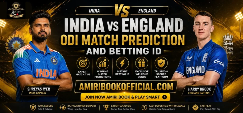 India vs England ODI match prediction with trusted betting ID online with Amiri Book Official